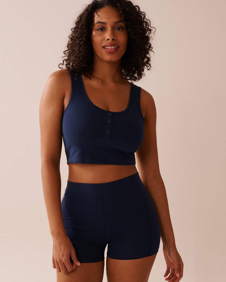 Button Detail Cotton Crop Cami - Maritime Blue