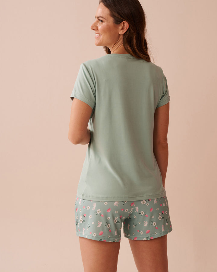 Rabbit &amp; Strawberry Print Super Soft T-shirt - Blue Surf