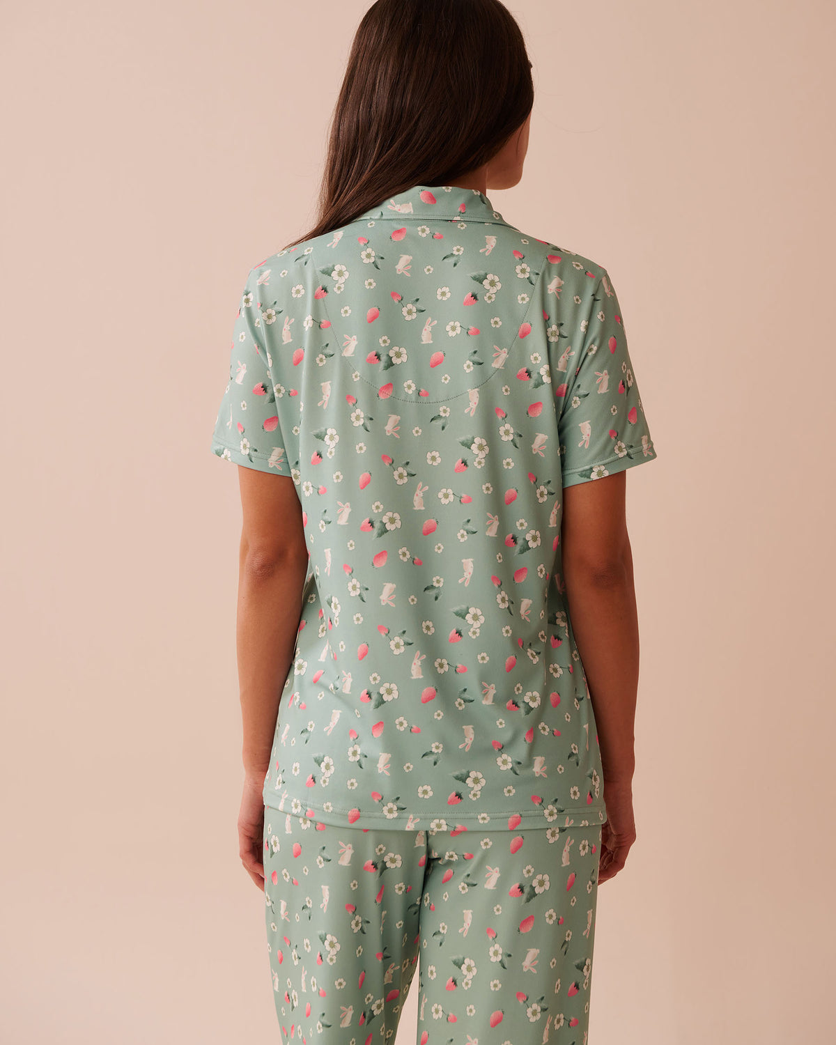 Rabbit & Strawberry Print Super Soft Button-down S - Blue Surf Ditsy