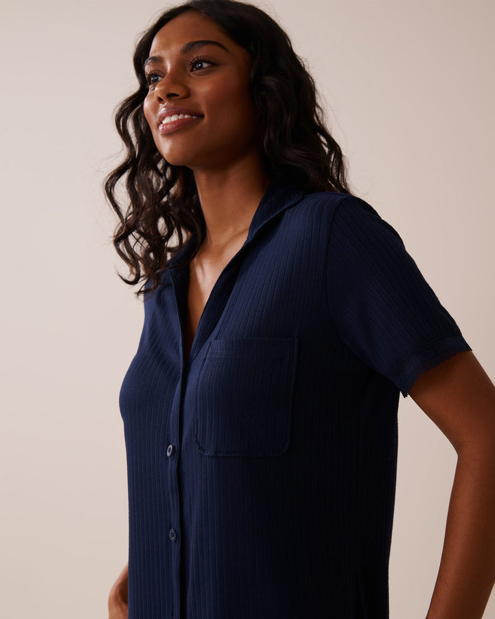 Lace Trim Ribbed Jersey Button-down Shirt - Maritime Blue