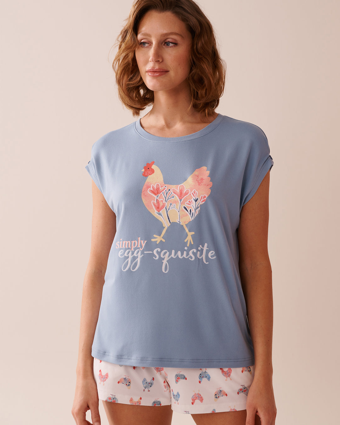 Chicken Print Super Soft T-shirt - Faded Denim