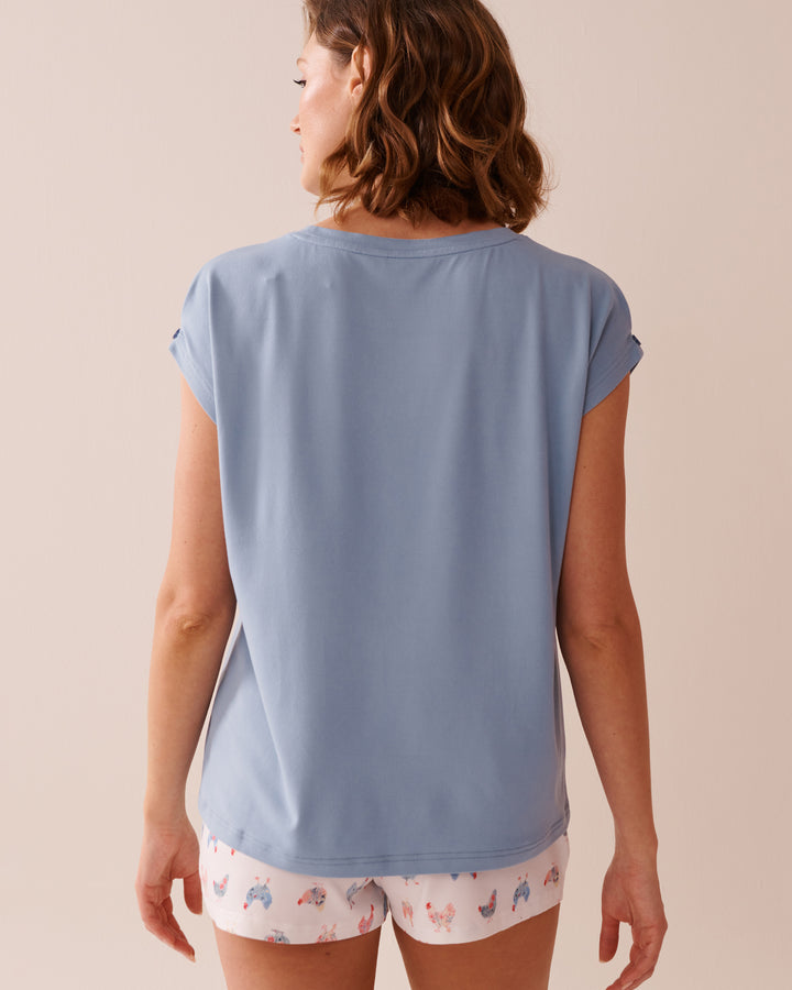 Chicken Print Super Soft T-shirt - Faded Denim