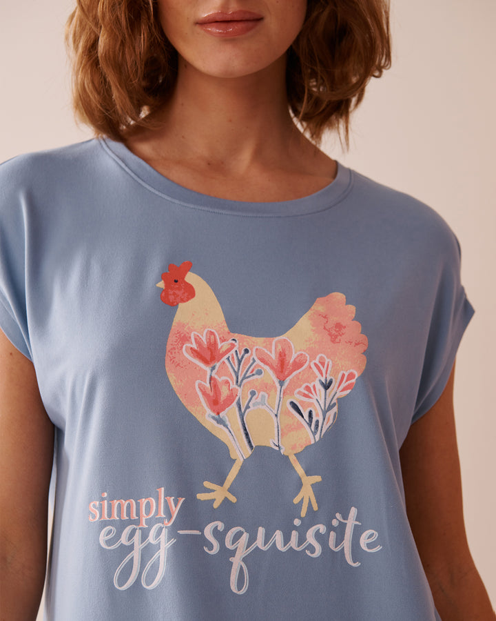 Chicken Print Super Soft T-shirt - Faded Denim