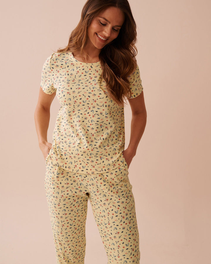 Ditsy Floral Print Ribbed T-shirt - Flan Ditsy Floral