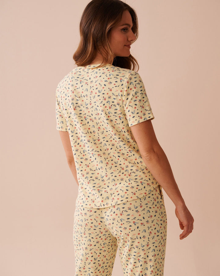 Ditsy Floral Print Ribbed T-shirt - Flan Ditsy Floral