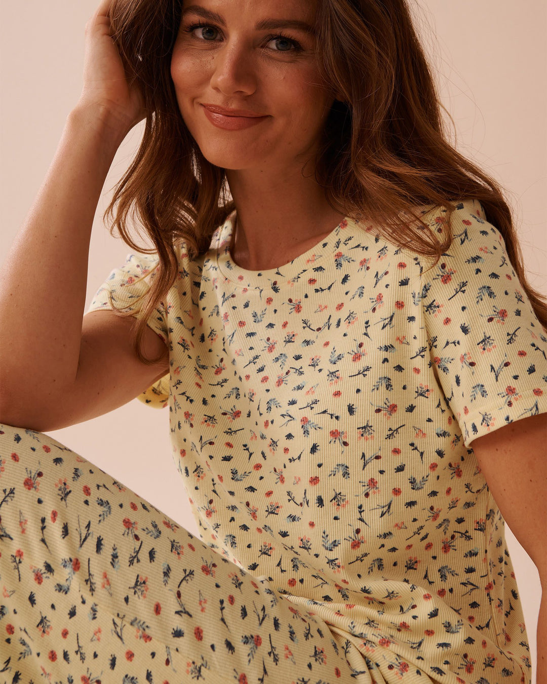 Ditsy Floral Print Ribbed T-shirt - Flan Ditsy Floral