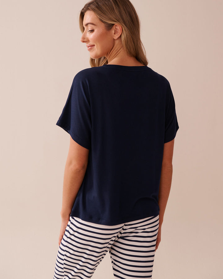 Lemon Print Super Soft Loose Fit T-shirt - Maritime Blue