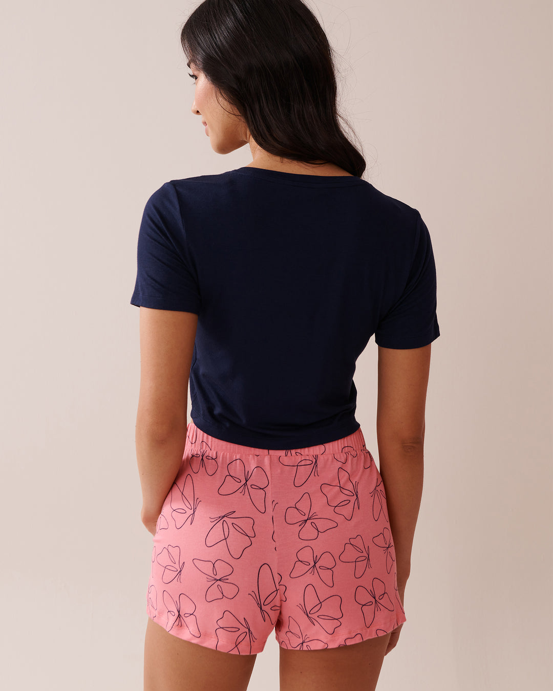Butterfly Print Soft Jersey Crop T-shirt - Cool Blue