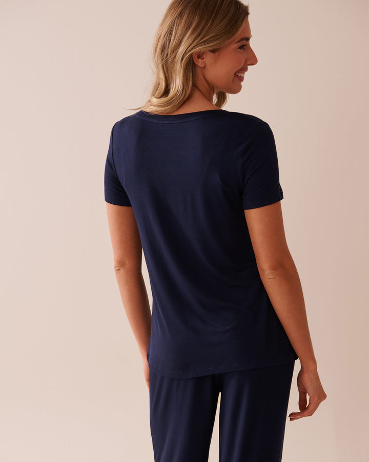 Butterfly Print Soft Jersey Crew Neck T-shirt - Maritime Blue