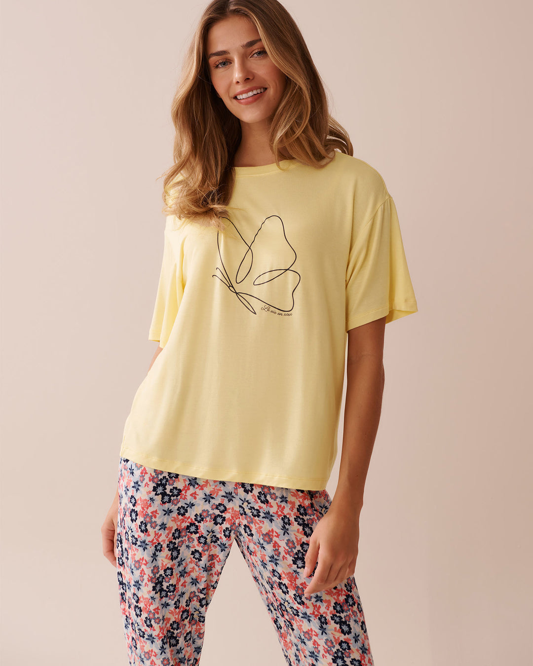 Butterfly Print Soft Jersey Drop Shoulder T-shirt - Flan