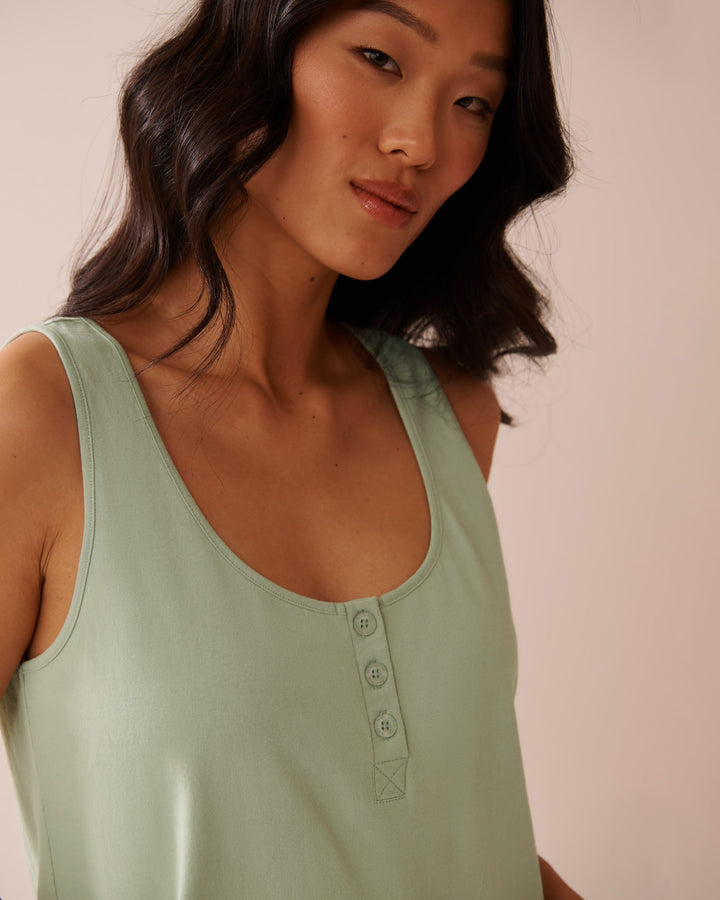Cotton Henley Cami - Frosty Green