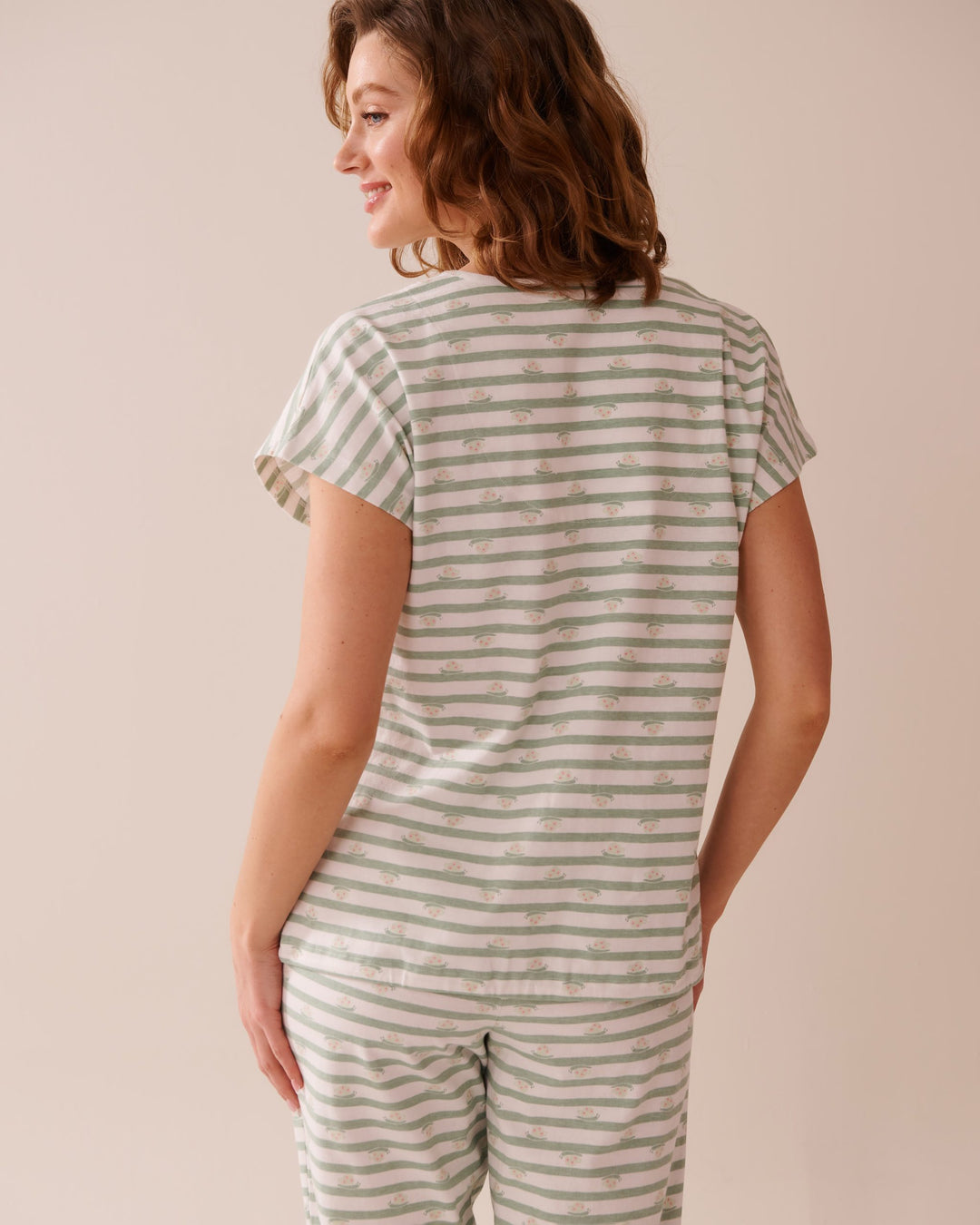 Stripe Print Cotton T-shirt - Frosty Green Snail