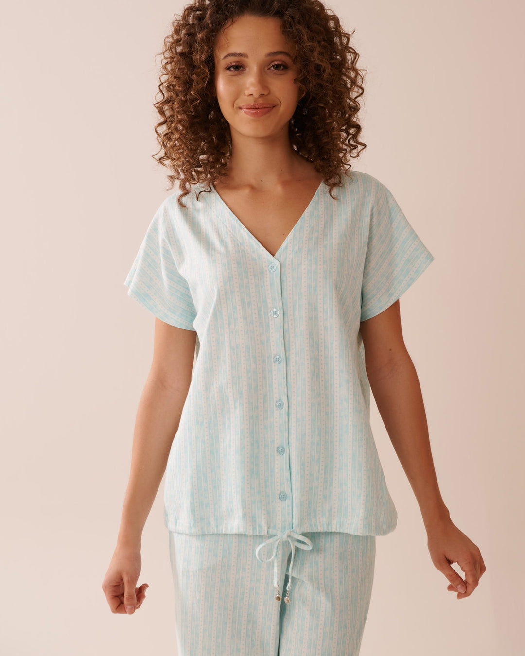 Stripe Print Cotton T-shirt - Frosty Green Snail