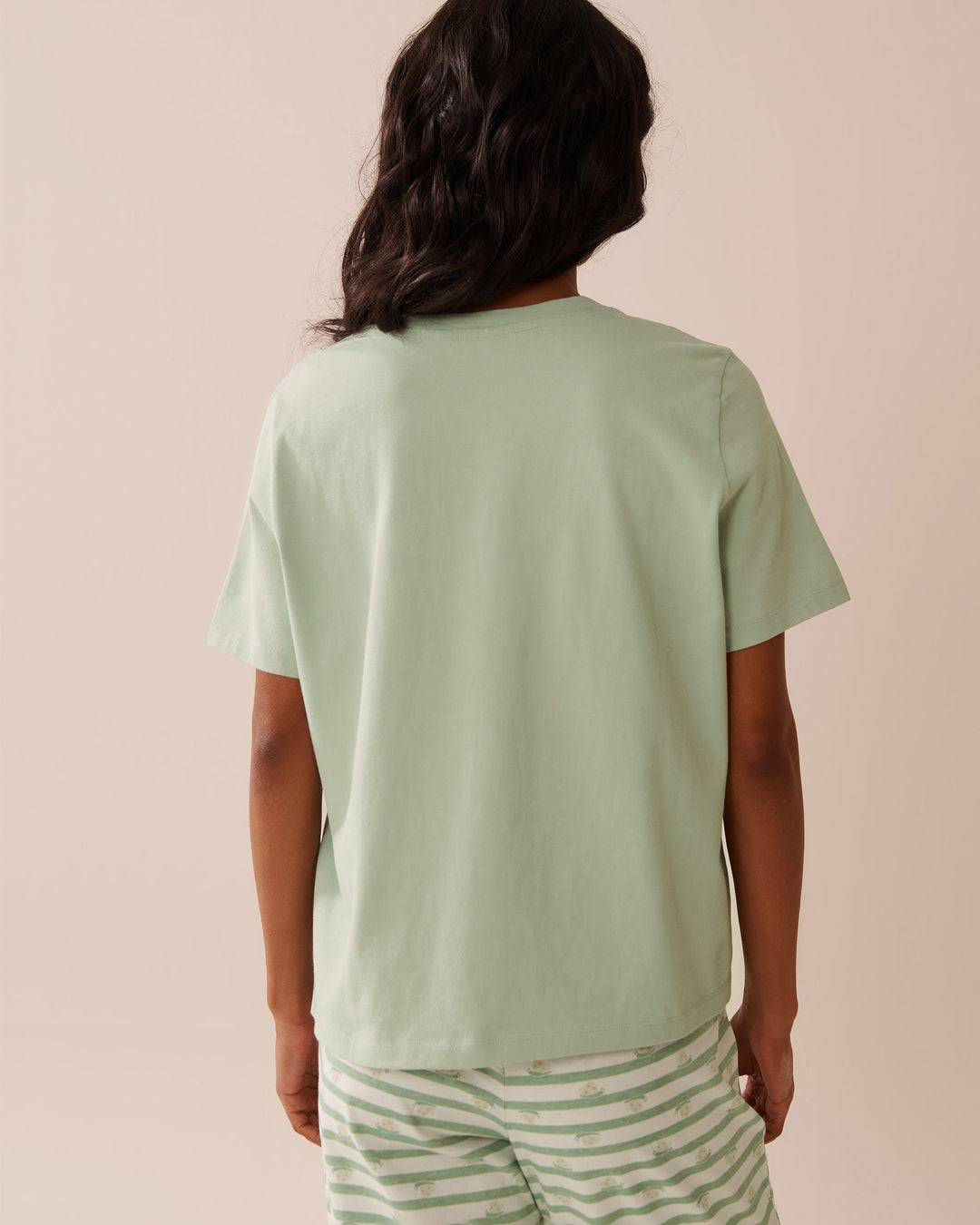 Snail Print Crew Neck Cotton T-shirt - Frosty Green