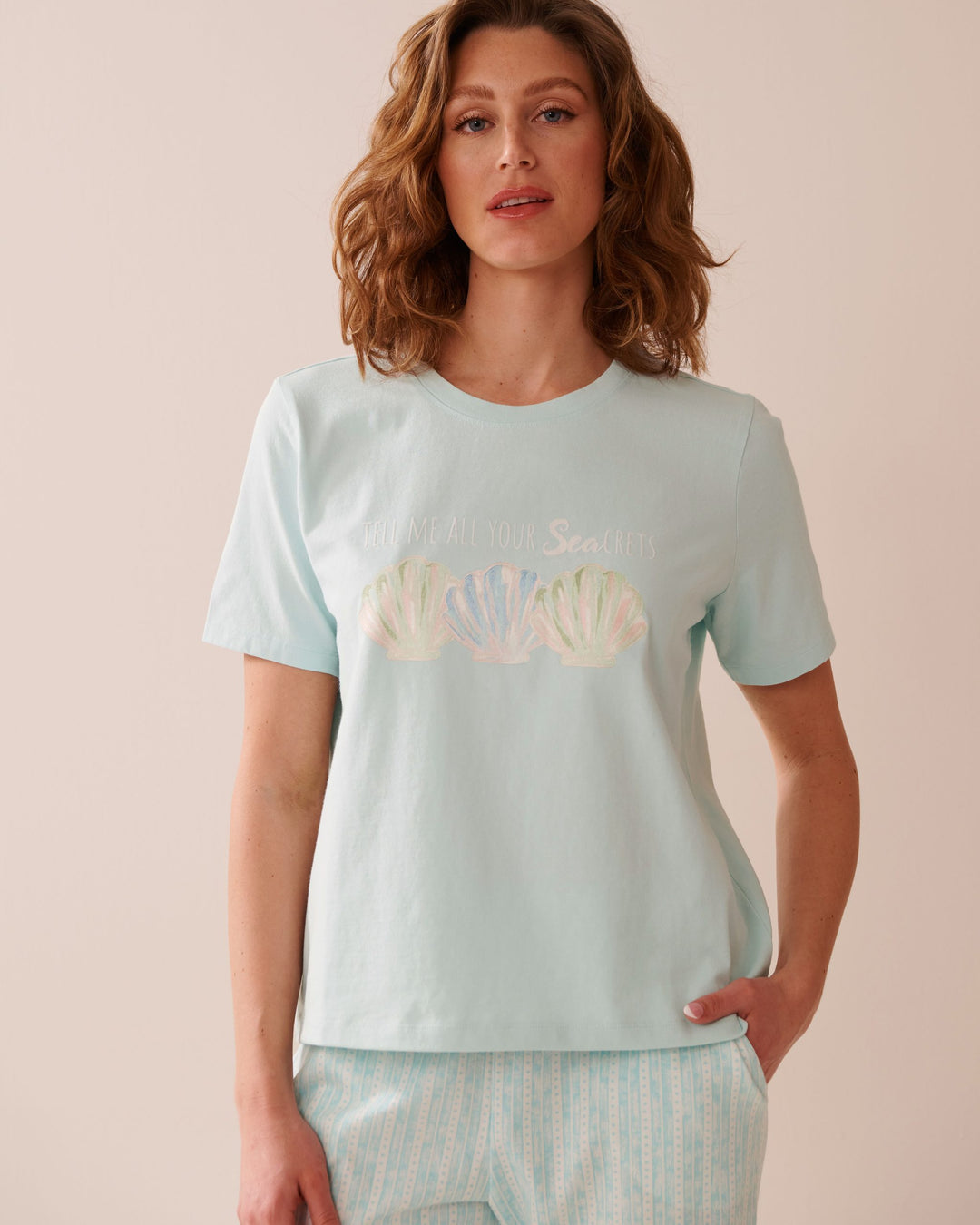 Snail Print Crew Neck Cotton T-shirt - Clearwater