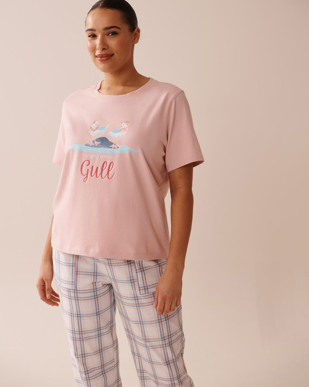 Snail Print Crew Neck Cotton T-shirt - Peachskin