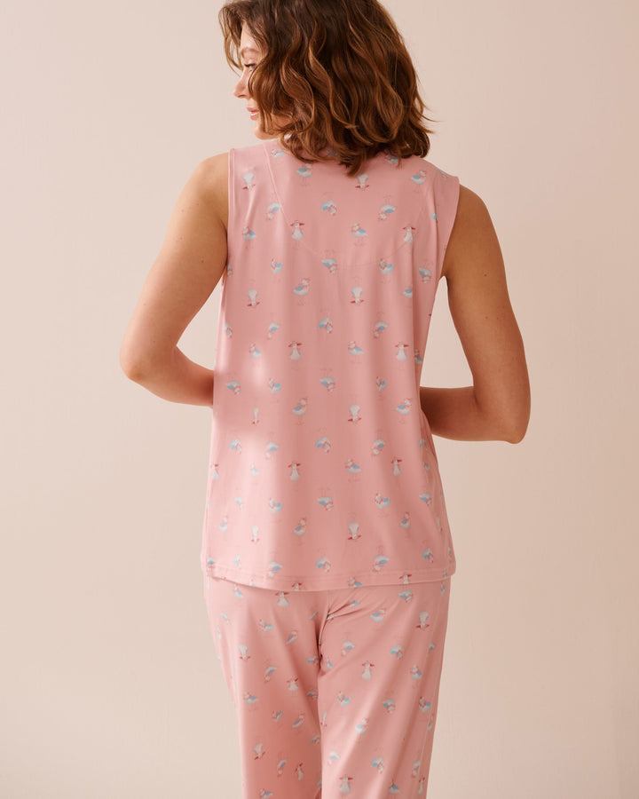 Seagull Print Super Soft Sleeveless Button-down Sh - Peachskin Gull
