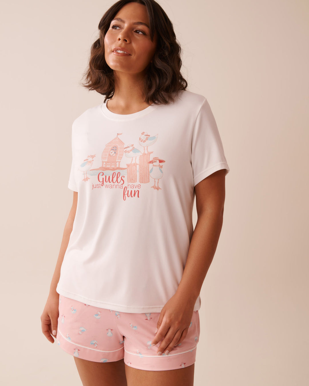 Seagull Print Super Soft T-shirt - Snow White
