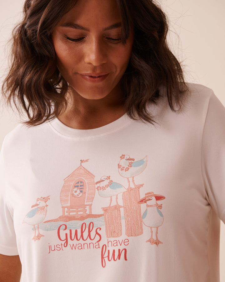 Seagull Print Super Soft T-shirt - Snow White