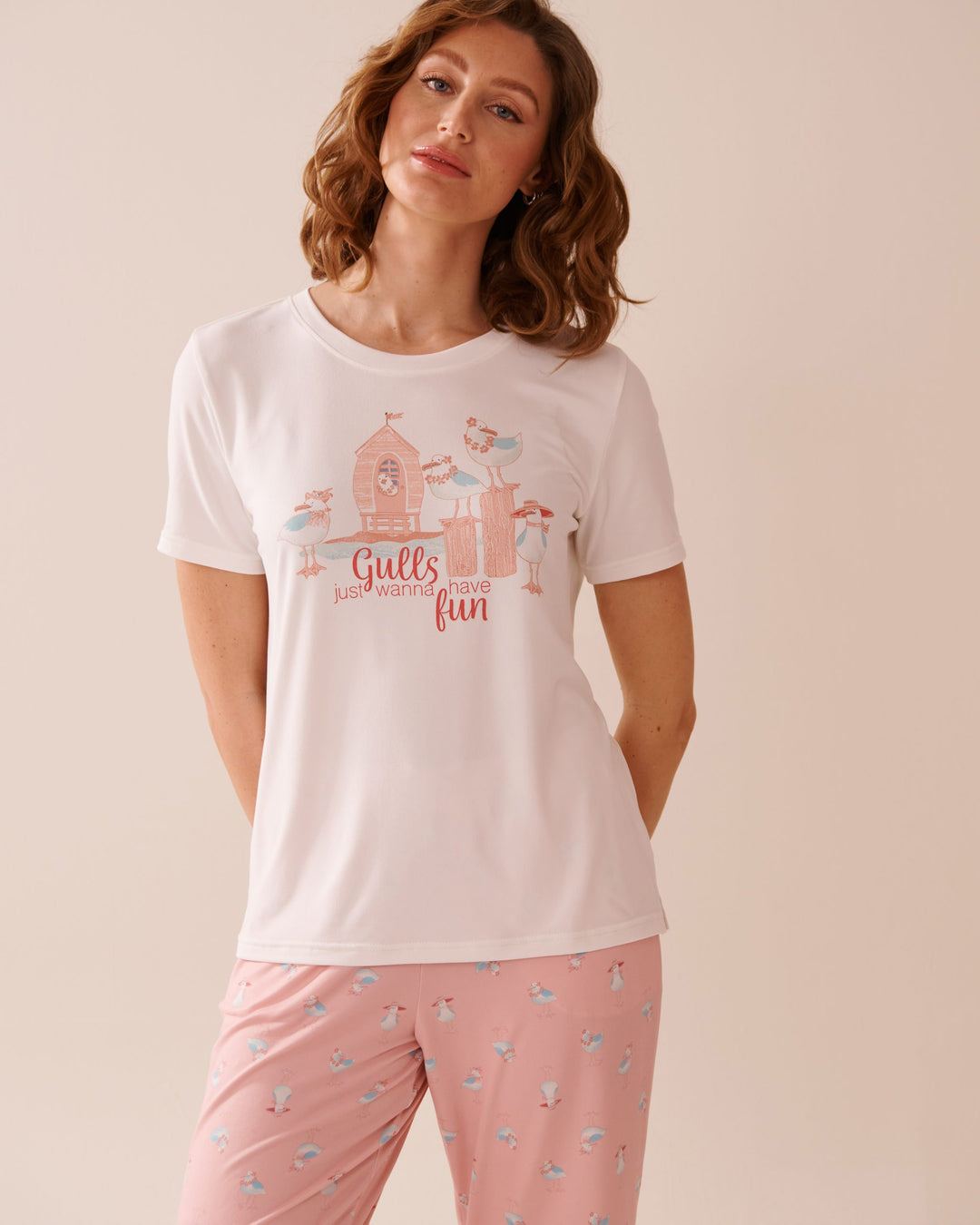 Seagull Print Super Soft T-shirt - Snow White