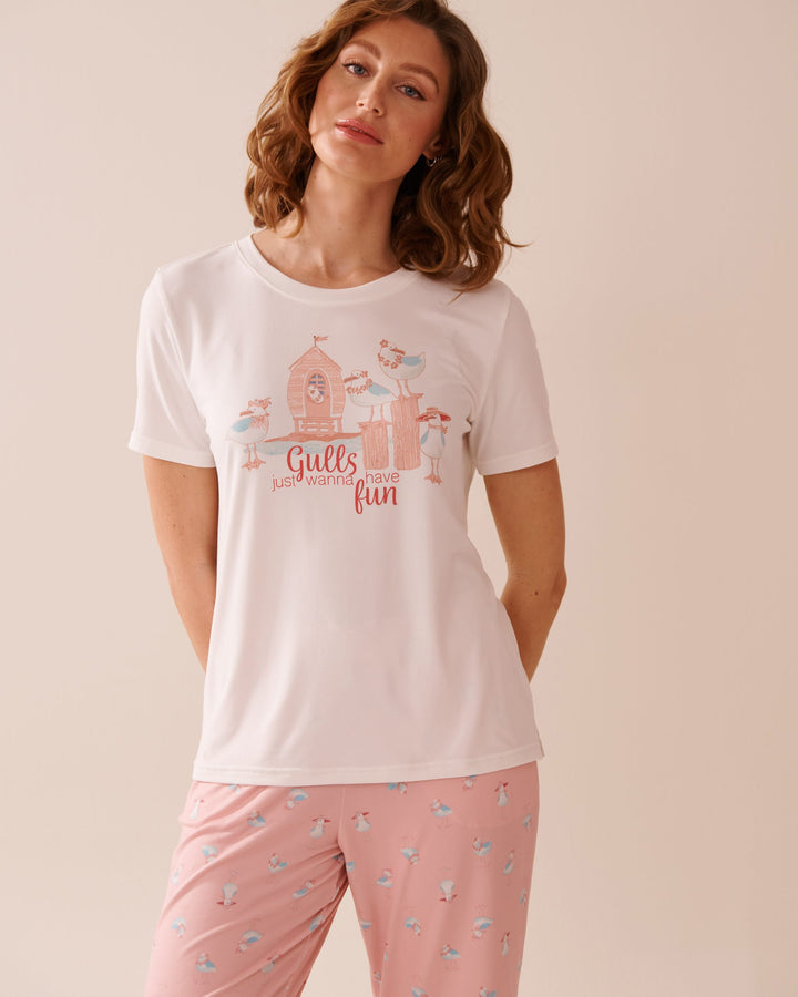 Seagull Print Super Soft T-shirt - Snow White