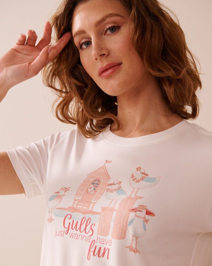 Seagull Print Super Soft T-shirt - Snow White