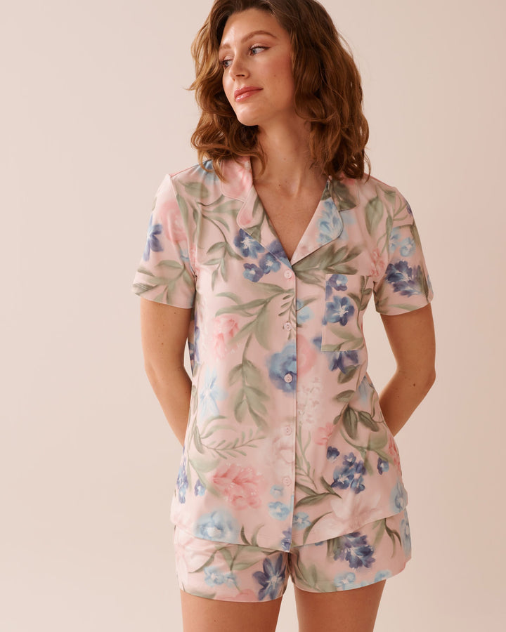 Watercolour Flower Print Super Soft Button-down Sh - Morganite Floral