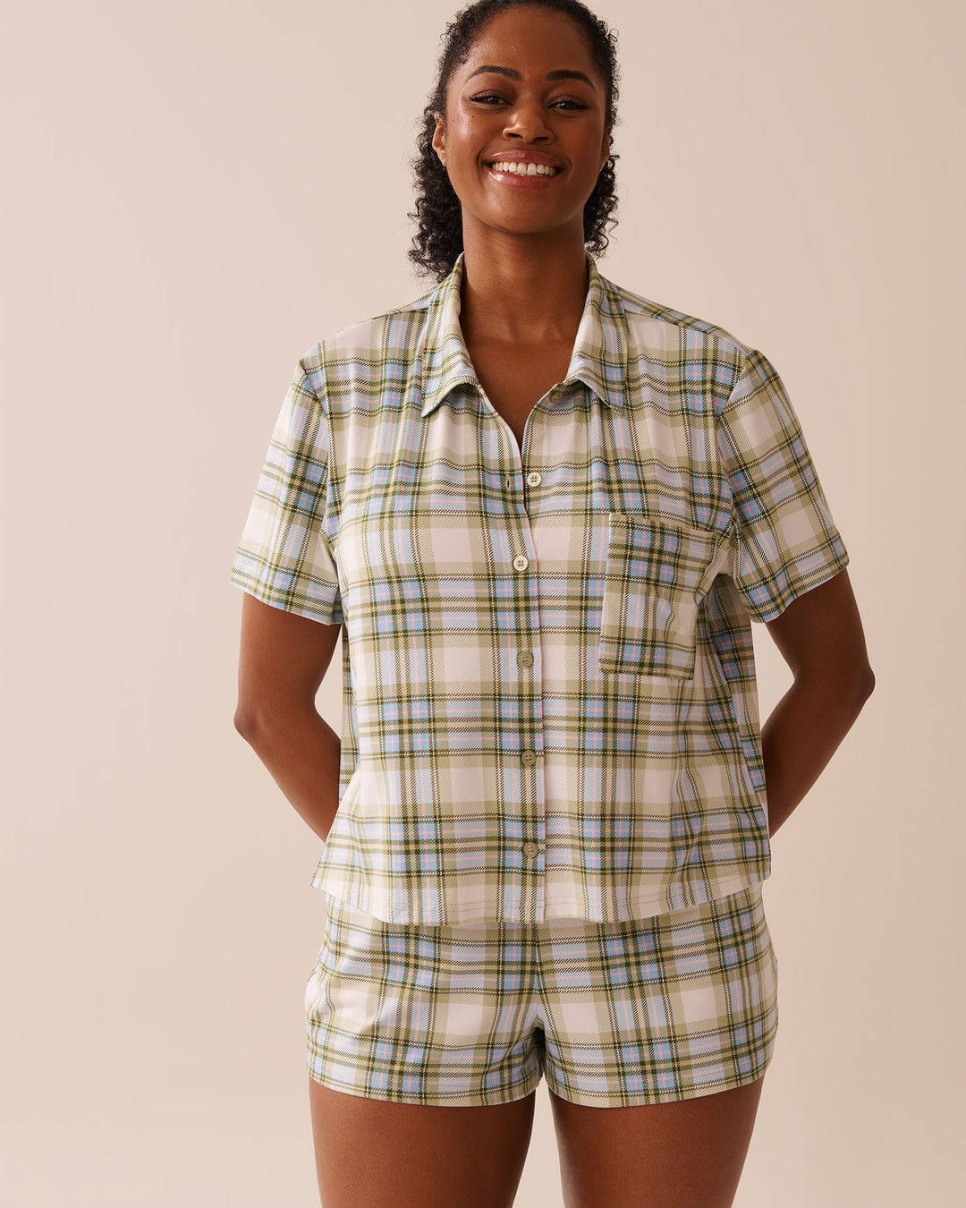 Pink Plaid Super Soft Button-down Shirt - Snow White Lint Plaid
