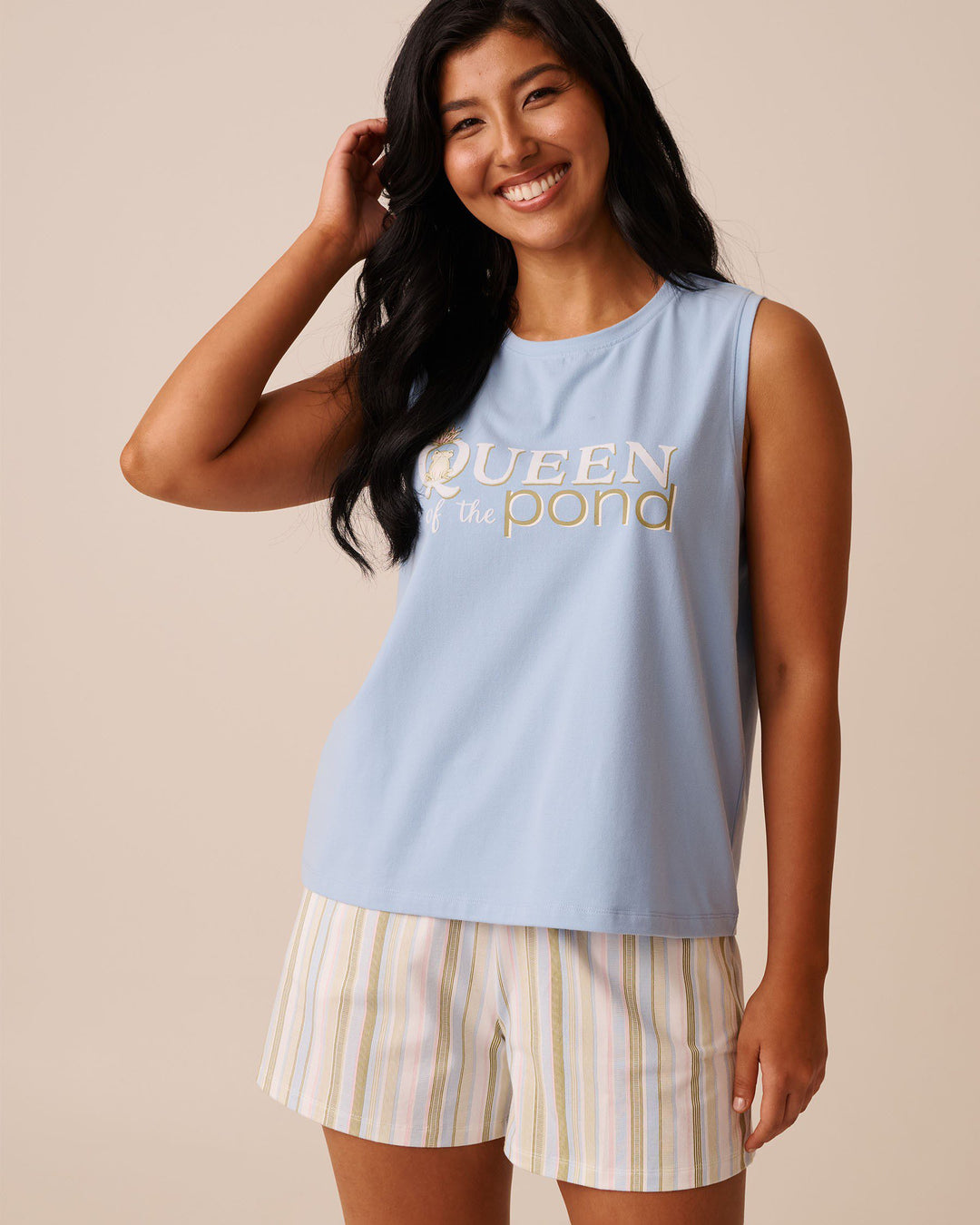 Frog Print Cotton Cami - Powder Blue