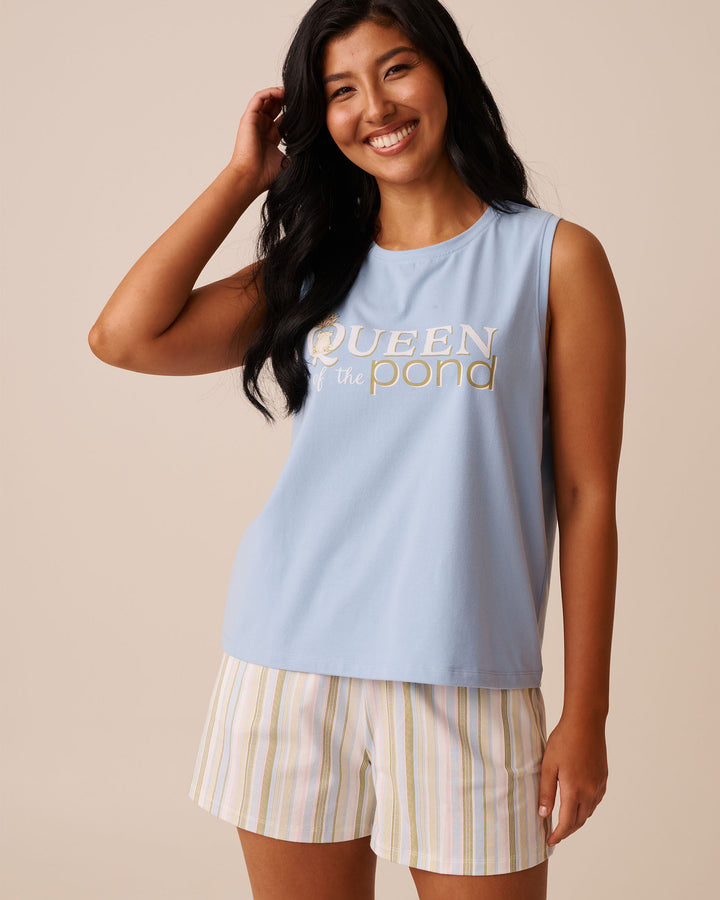 Frog Print Cotton Cami - Powder Blue