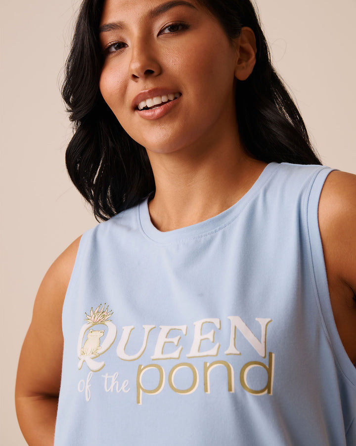 Frog Print Cotton Cami - Powder Blue