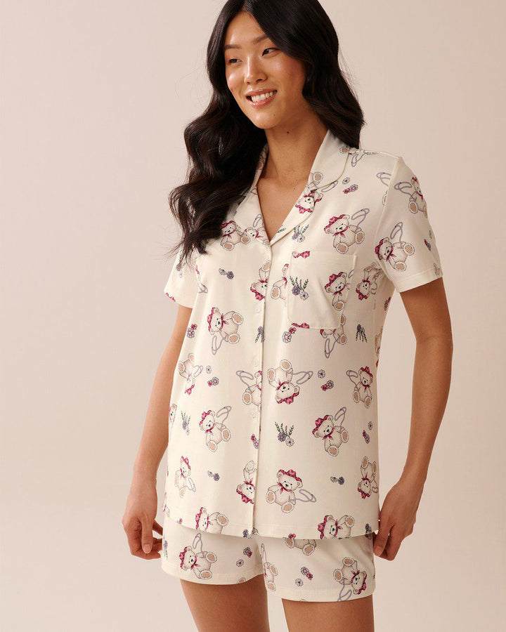 Frog Print Super Soft Button-down Shirt - Snow White Cowbear
