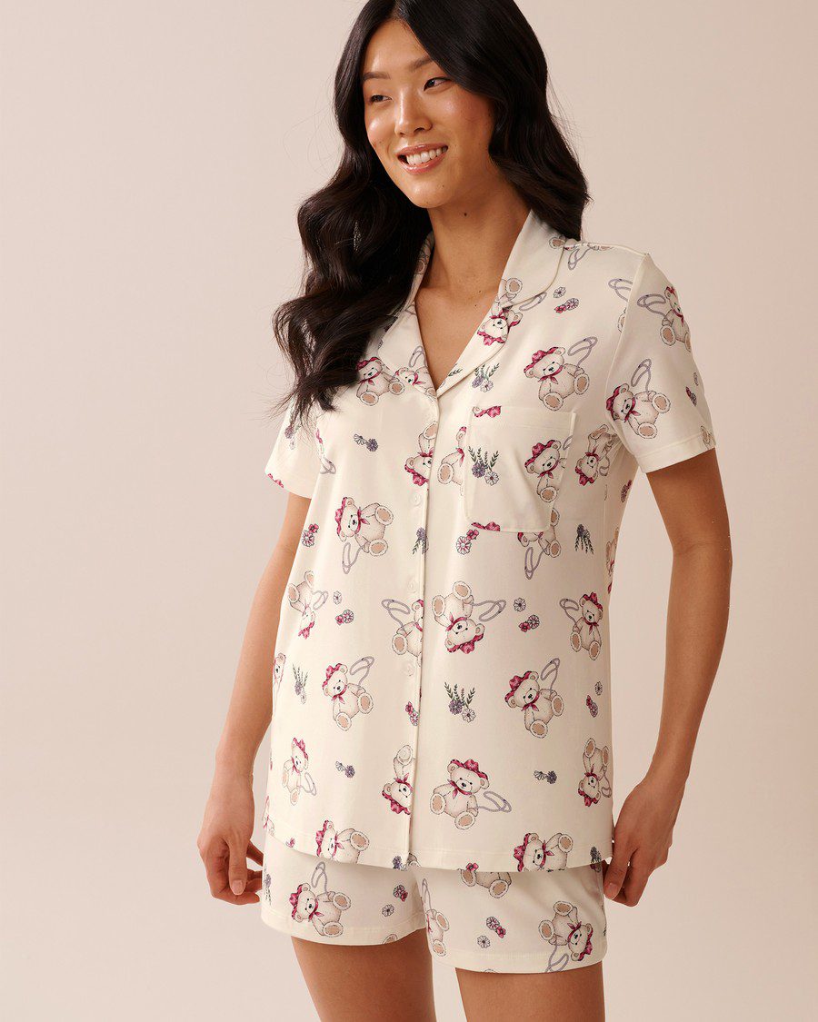 Frog Print Super Soft Button-down Shirt - Snow White Frog