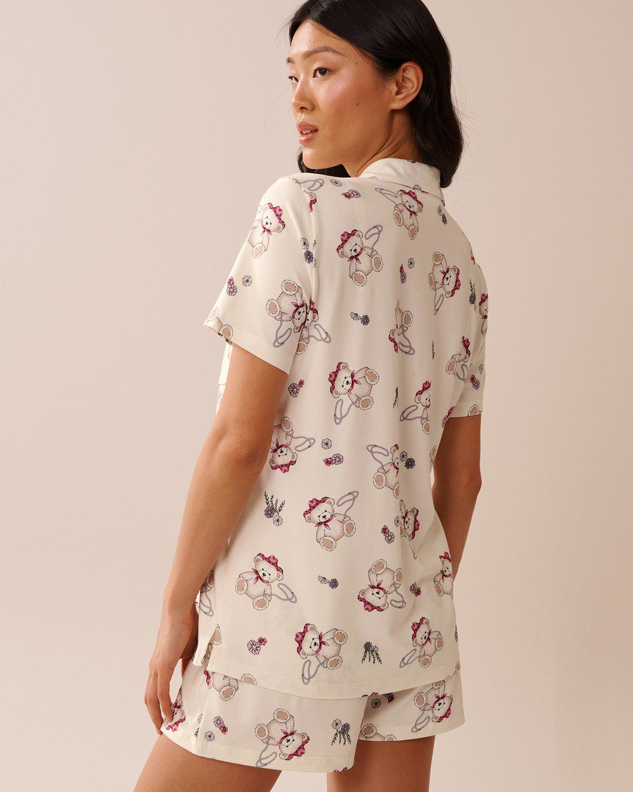 Frog Print Super Soft Button-down Shirt - Snow White Cowbear
