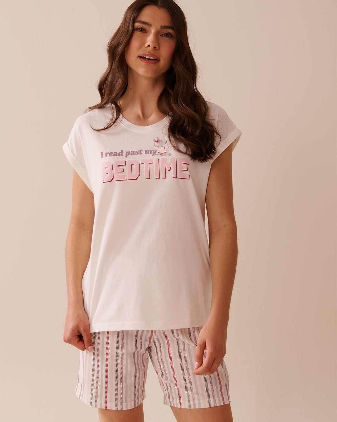 Bow Print Cotton Crew Neck T-shirt - Snow White