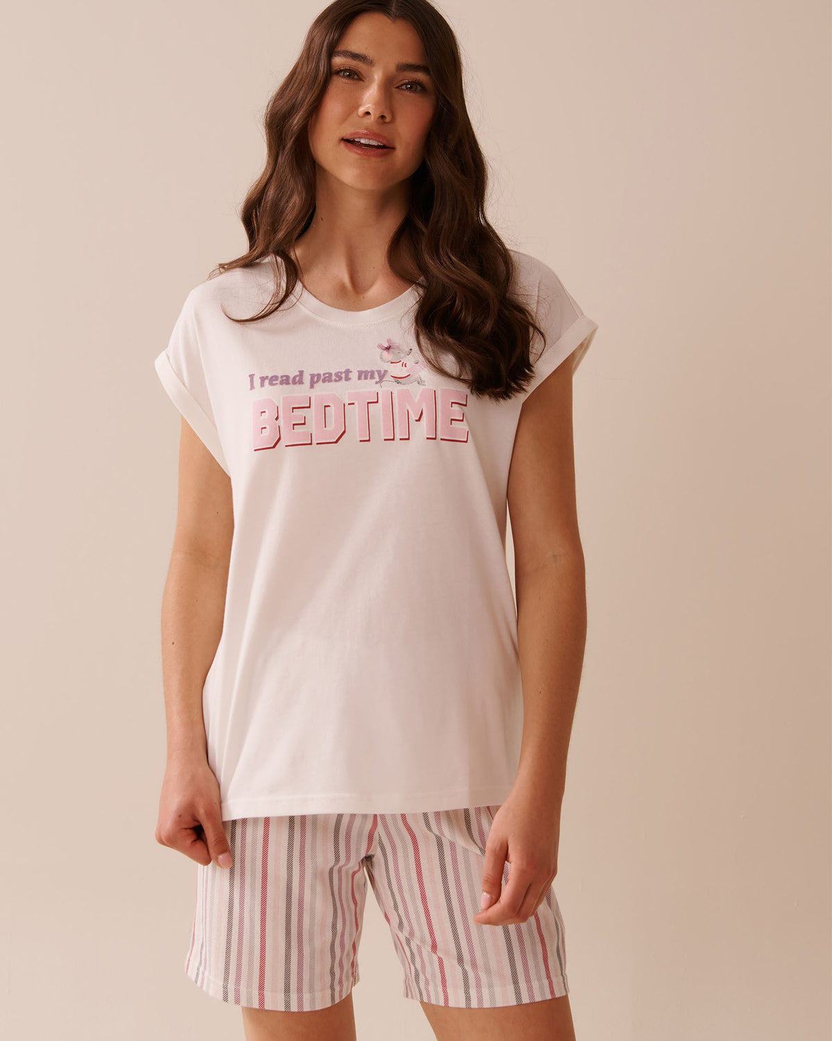 Bow Print Cotton Crew Neck T-shirt - Snow White