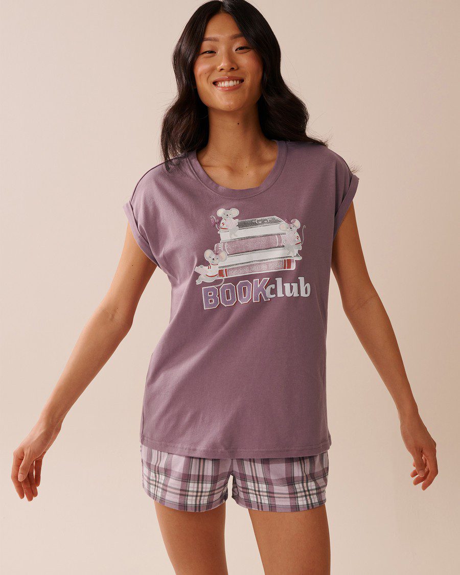 Bow Print Cotton Crew Neck T-shirt - Grapeade