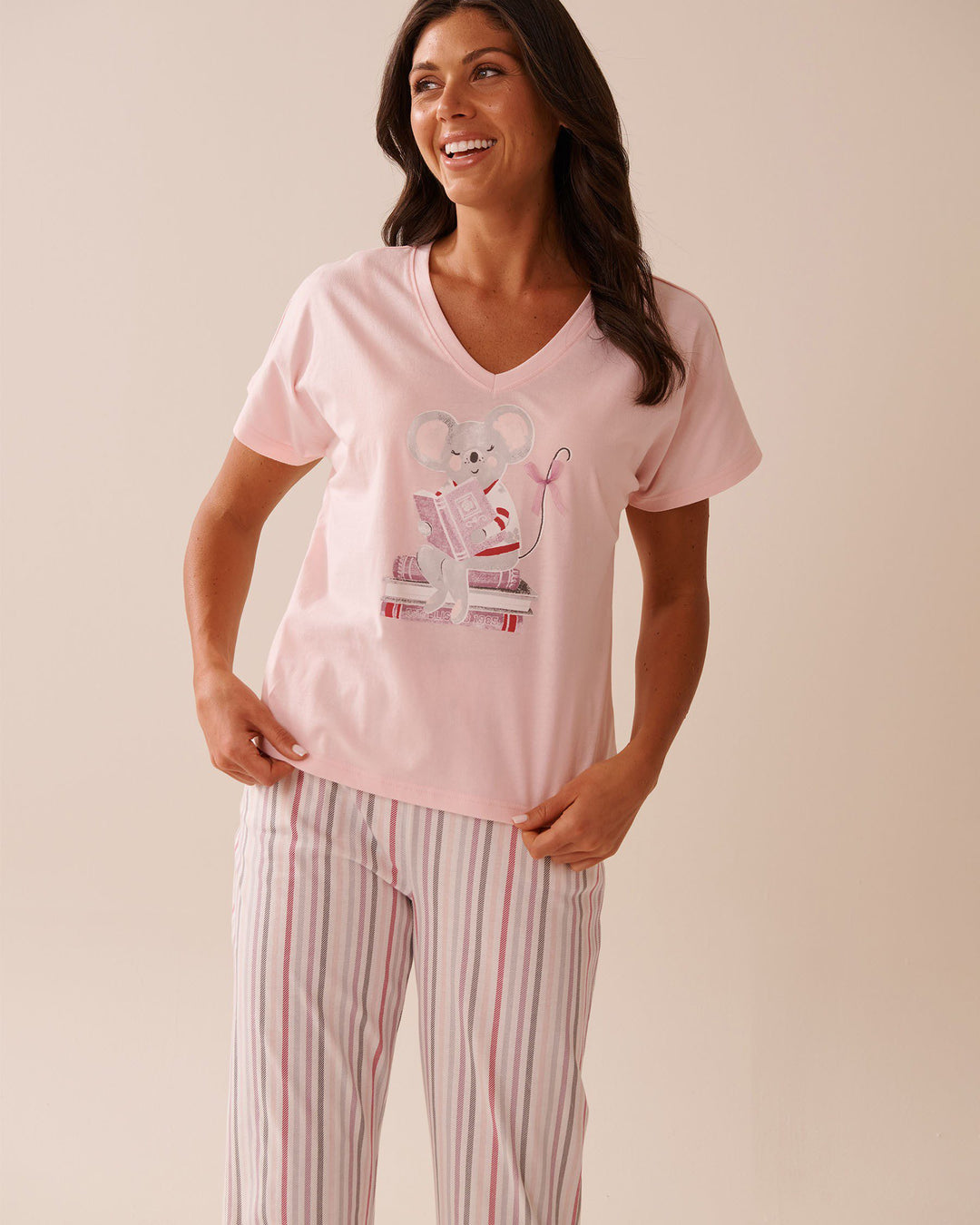 Weekend Print Cotton V-neck T-shirt - Lotus