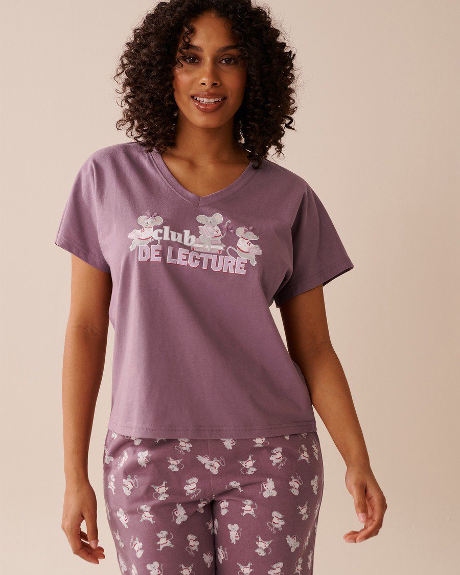 Weekend Print Cotton V-neck T-shirt - Grapeade W Screen 2