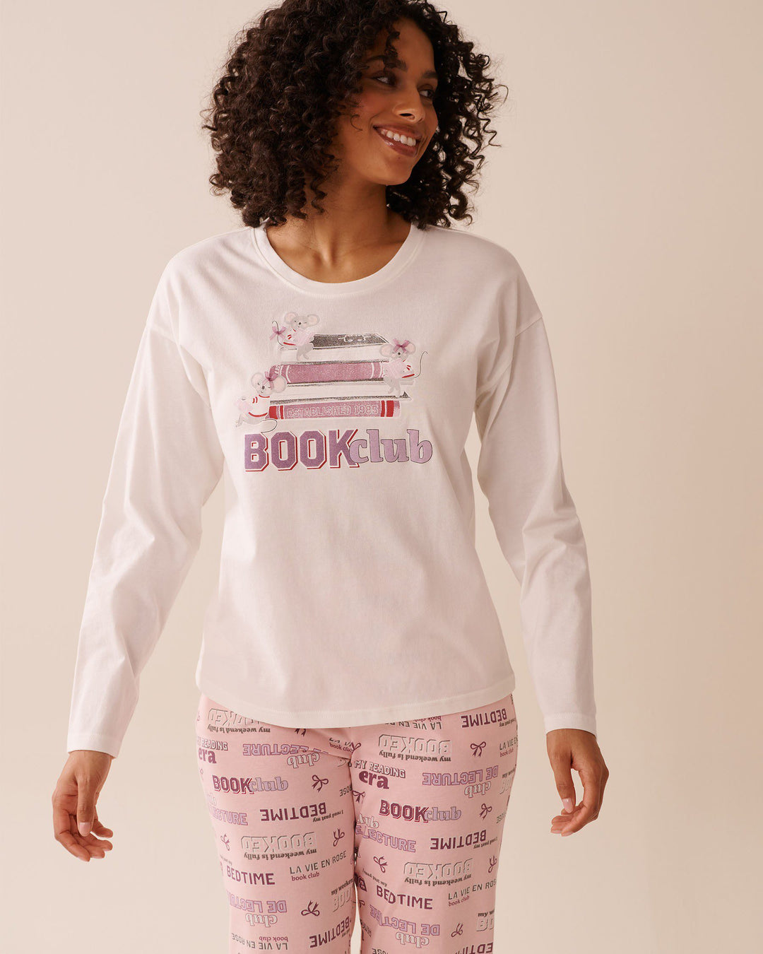 Mouse Print Cotton Long Sleeve Shirt - Snow White