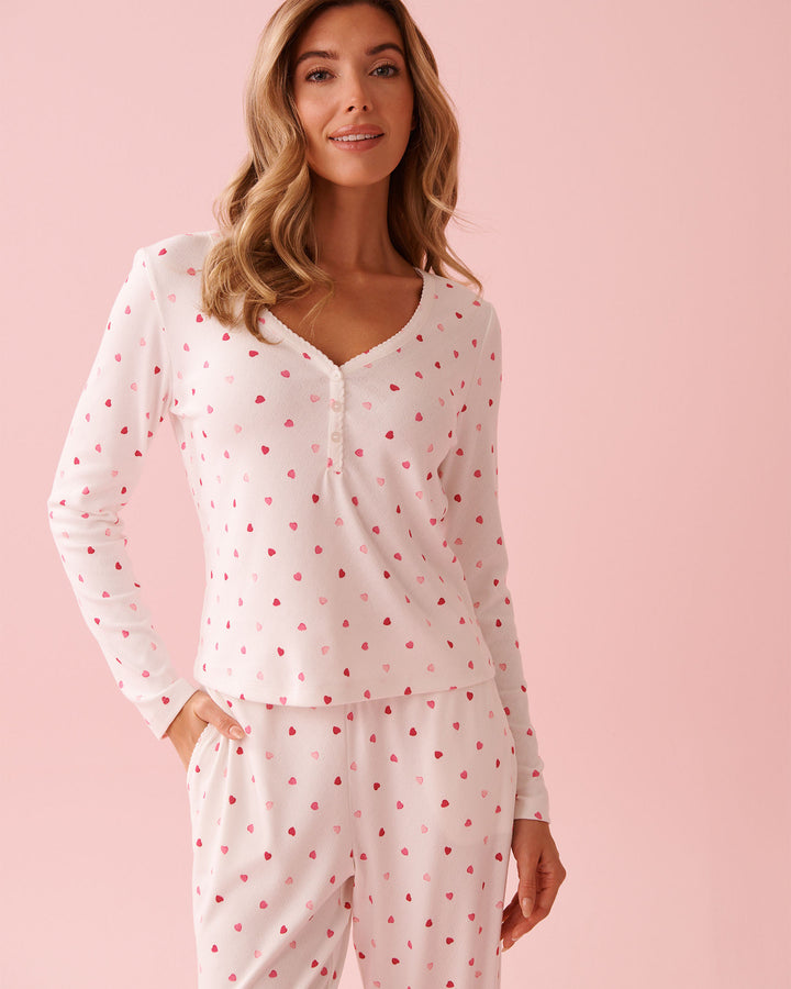 Heart Pointelle D T-shirt Slve - Blue