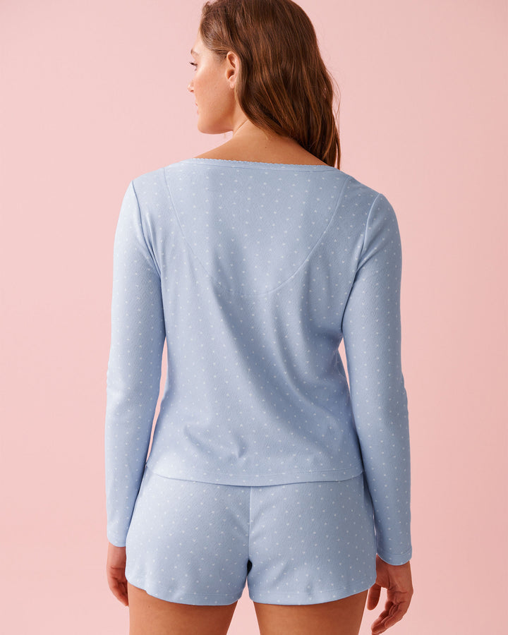 Heart Pointelle D T-shirt Slve - Blue