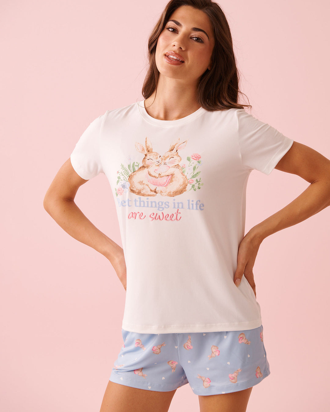 Peachy Dream Rabbit T-shirt - White