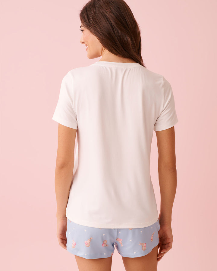 Peachy Dream Rabbit T-shirt - White