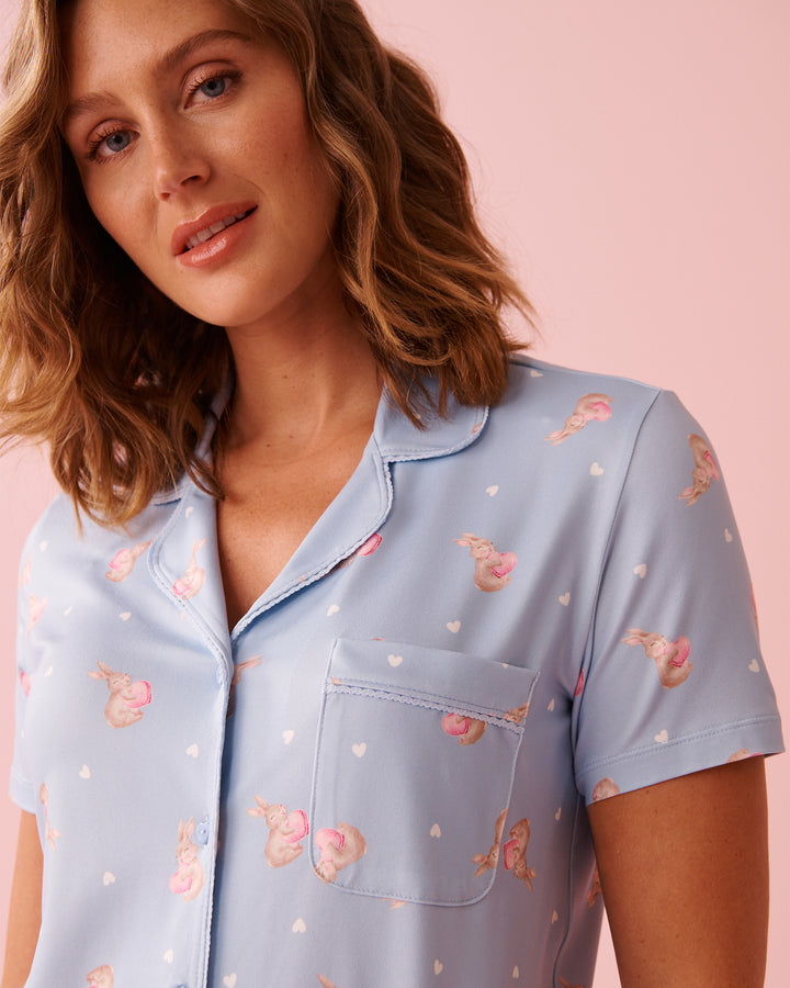 Peachy Dream Rabbit Shirt - Blue