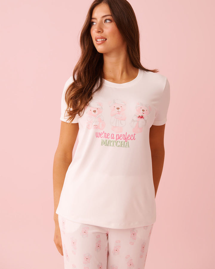 Peachy Dream Teddy T-shirt - White
