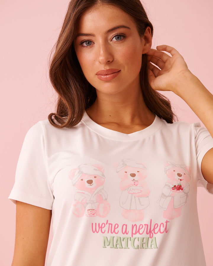 Peachy Dream Teddy T-shirt - White