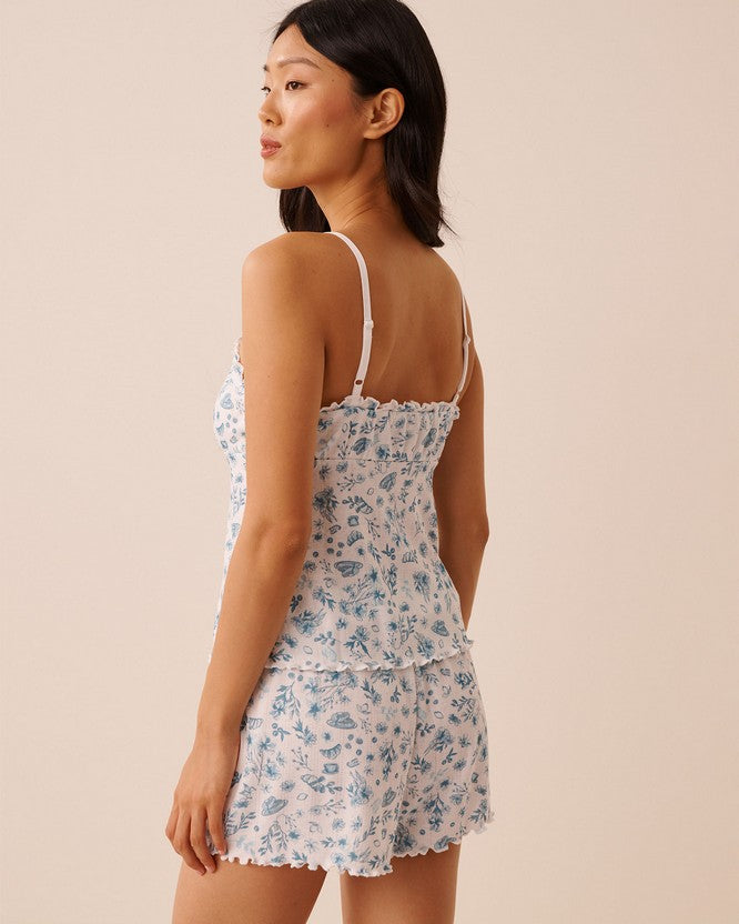 Pointelle Floral Camisole - White
