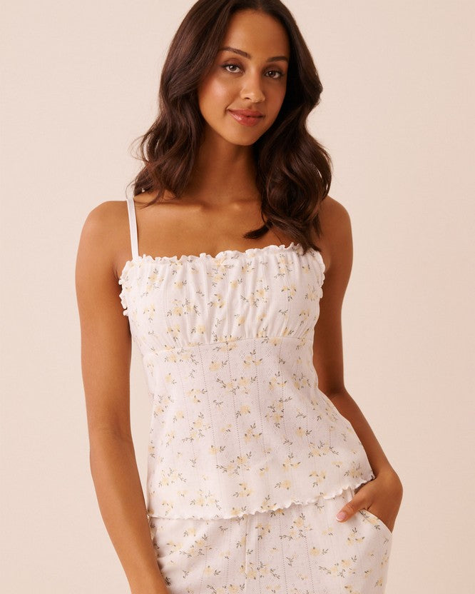 Pointelle Floral Camisole - Grey