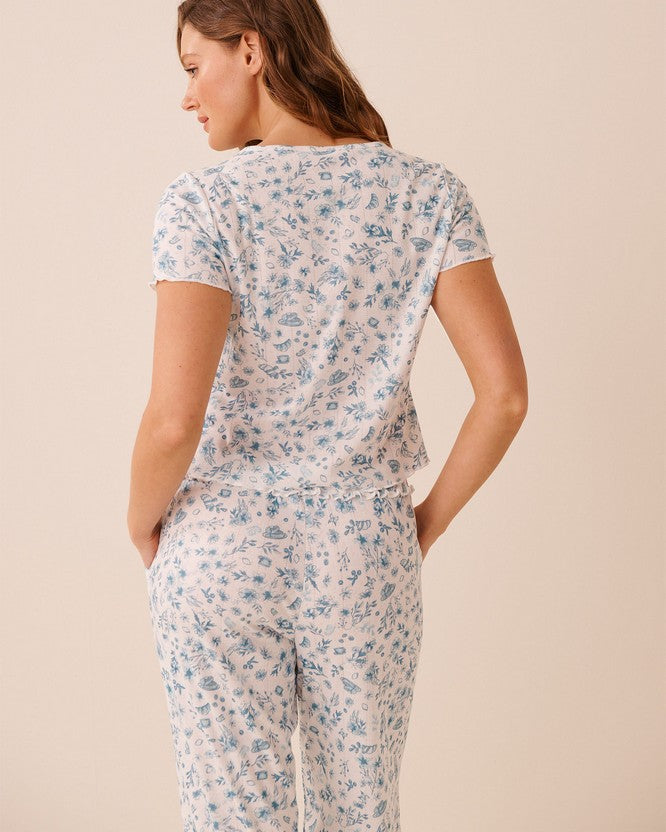 Pointelle Floral Shirt - White
